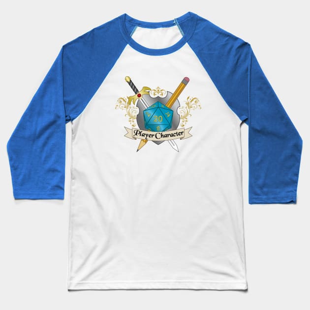 Player Character Crest Baseball T-Shirt by NashSketches